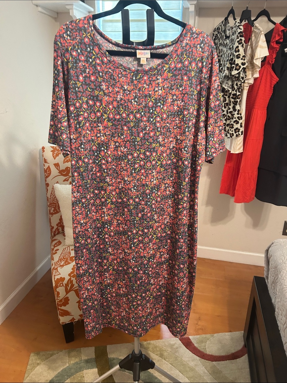 LuLaRoe Julia Floral Midi Dress in Pink and Green